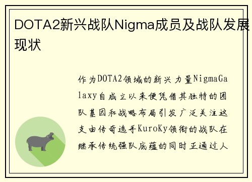 DOTA2新兴战队Nigma成员及战队发展现状