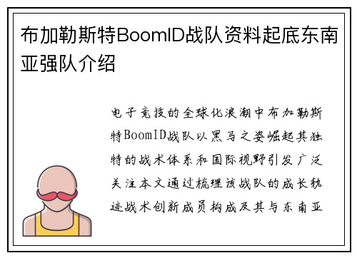 布加勒斯特BoomID战队资料起底东南亚强队介绍