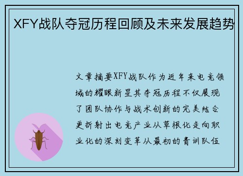 XFY战队夺冠历程回顾及未来发展趋势